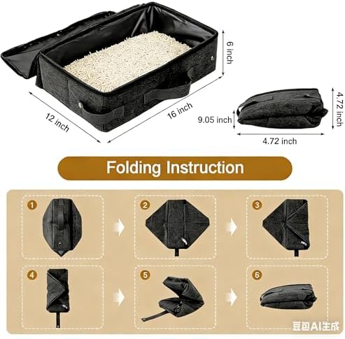 Portable Litter Box for Cats, 16 * 12 * 6 inch Large Size Foldable Travel - Image 3