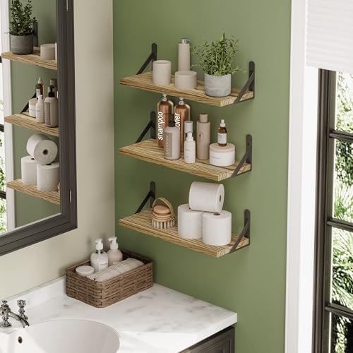 YGEOMER 16.5 Inch Floating Wall Shelves, Light Carbonized Brown - Image 6