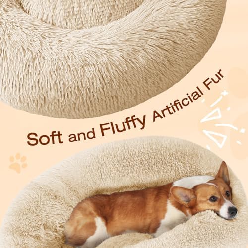 JOLLYVOGUE Dog Bed, Calming Anti-Anxiety Large Dog Bed, Fluffy Donut Cushion - Image 3
