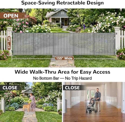 GRENFU Reinforced 155" Extra Wide Baby Gate Retractable Fence 37" Tall Gray - Image 3