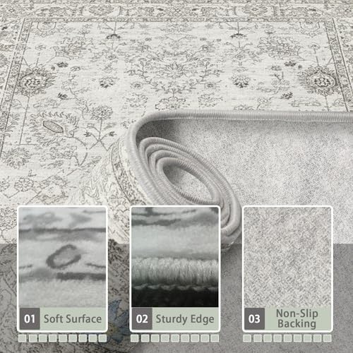 Grey Floral Hallway Runner Rug for Kitchen Bathroom - Image 2