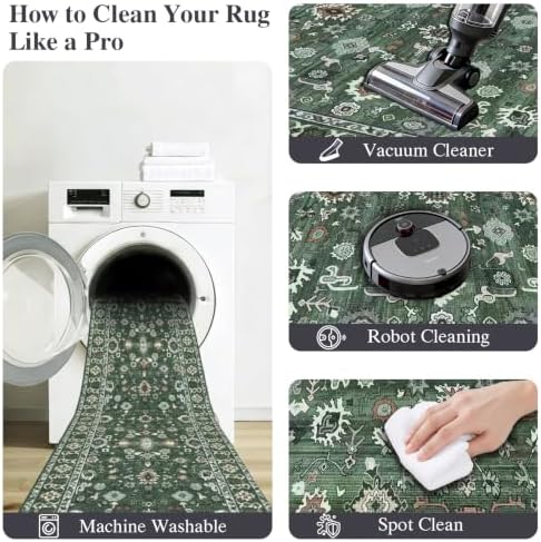 Washable 3x3 Square Rug for Entry Bathroom Kitchen Bedroom Green - Image 6