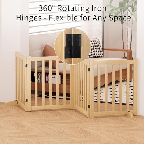 Wooden Freestanding Foldable Dog Gate, 24 Inch Height 4 Panel Pet Gate No Drill - Image 5