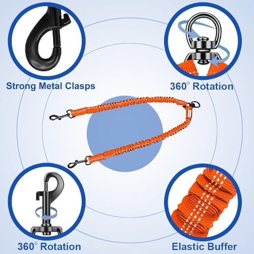 Double Dog Leash, No Tangle Dual Leash, 360° Swivel Tangle Free Bungee - Image 2