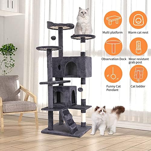 BestPet | 54" Cat Tree Tower | Ashy | Sturdy Multi-Level Cat Tree - Image 5