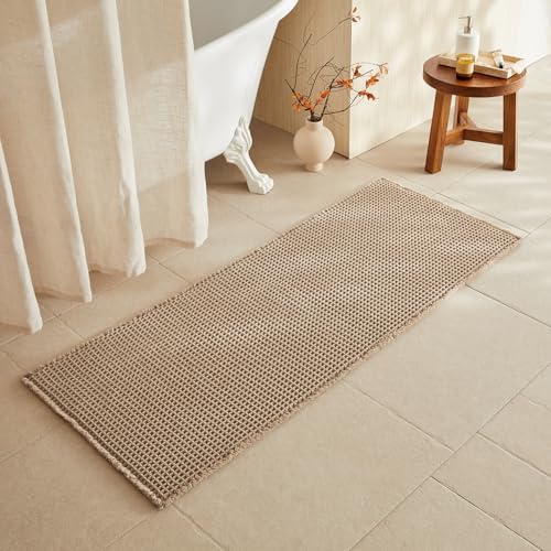 TYUU Waffle Runner Rug Bathroom, Long Boho Bath Mat, 60x24 Beige by TYUU