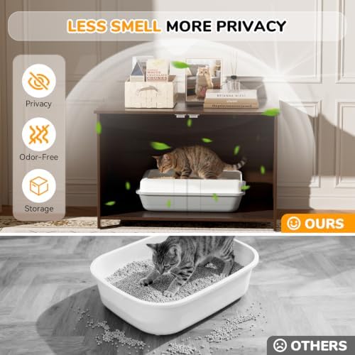 Cat Litter Box Enclosure Furniture Dog Proof, Hidden Kitty Washroom Cabinet Low - Image 2