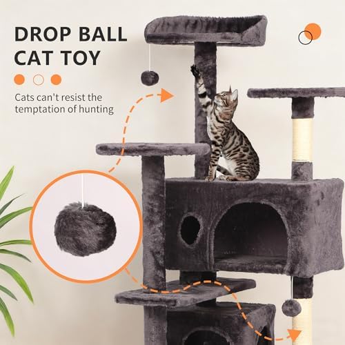BestPet | 54" Cat Tree Tower | Purple Gray | Sturdy Multi-Level Cat Tree - Image 3