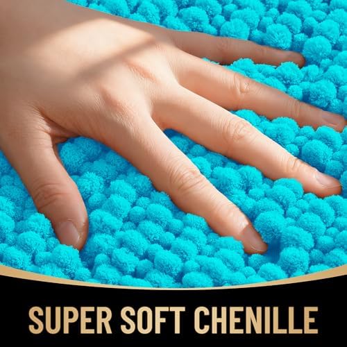 OLANLY Thick Chenille Absorbent Bathroom Rugs Mat 36x24, Aqua Sky - Image 2