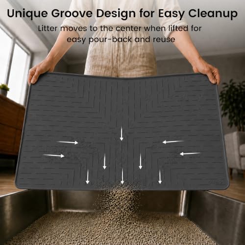 OHMO Large Cat Litter Mat, 31.5x23.6 Silicone Trapping Mat Black - Image 4