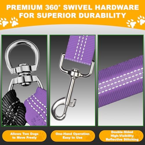 Double Dog Leash for Two Dogs, Professional No Tangle 360° Swivel Coupler - Image 3