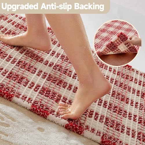 TYUU Long Christmas Bath Mat, Cute Waffle Runner Rug, 60x24 Red & White - Image 4