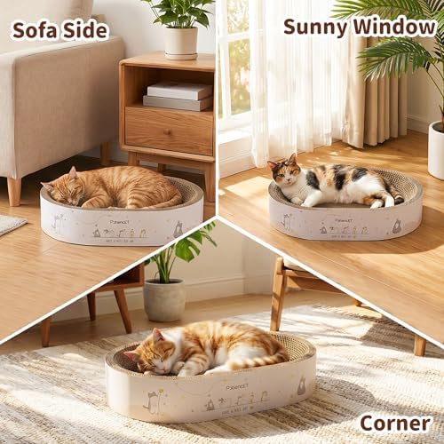 PatiencET 2-in-1 Oval Cat Scratcher Bed, Cardboard Lounger Scratch Bowl - Image 6