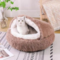 Cat Bed Round Fluffy Hooded Cat Bed Cave, Anti-Anxiety Cave Bed by Unknown