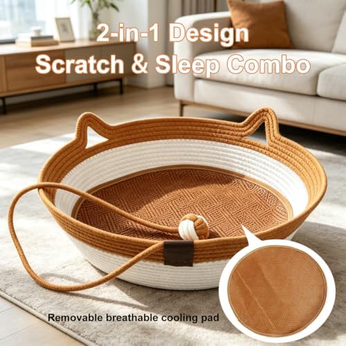 2-in-1 Cat Bed with Scratch Pad, Cotton Rope Woven, Removable Breathable - Image 2
