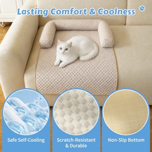 Cooling Pet Bed Mats with Neck & Head Support, 31.5 x 23.62 inch Khaki - Image 2