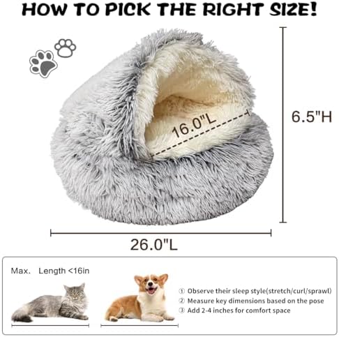 ShinHye Plush Fluffy Hooded Cat Bed Cave, Cozy - Image 2