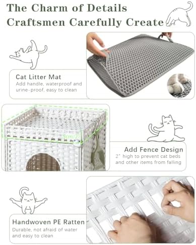 SETVSON Cat Litter Box Enclosure Furniture, Hidden PE Rattan - Image 3