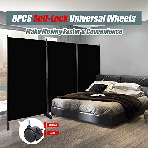 Room Divider 102'' Wide Folding Privacy Screen, 3 Panel Wall Divider w/Wheel - Image 3