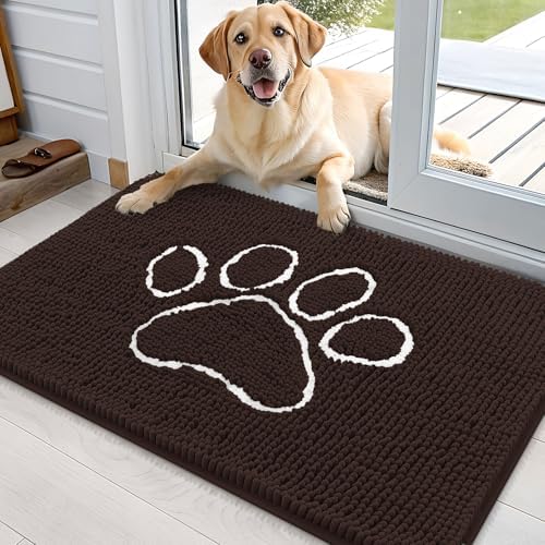 OLANLY Dog Door Mat for Muddy Paws 36x24, Paw Print Design Chenille Mud Mat by OLANLY