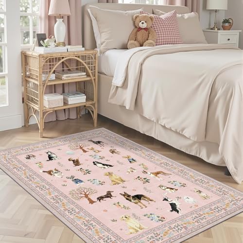 Pink Floral Area Rug 4x6 for Bedroom Dining Room - Image 4