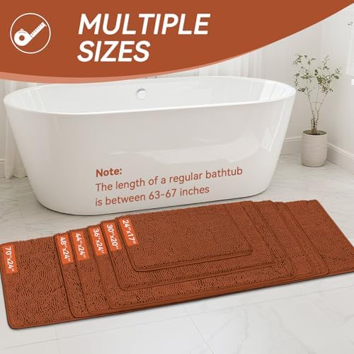 Bcoimo Bath Rug Mat, 36x24 Chenille Extra Soft Burnt Orange Bathroom Tub Mat - Image 2