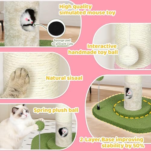 Tall Cat Scratching Post for Indoor Cats, Sisal Scratching Post - Image 3