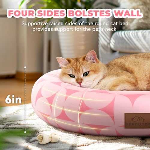 Zerbuger 20in Pink Pattern Round Dog Bed Sofa - Image 2