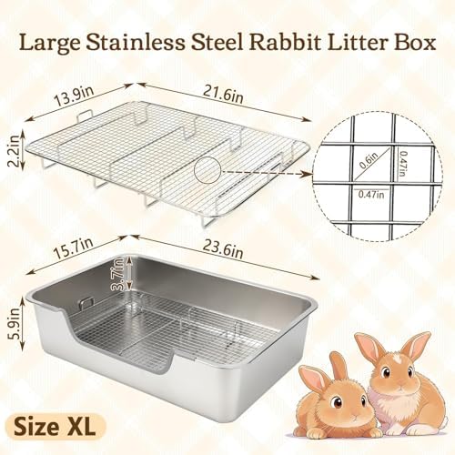 Rypet Large Stainless Steel Rabbit Litter Box Set - Image 2