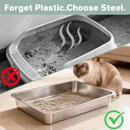 2 Pack Low Entry Stainless Steel Cat Litter Box - Image 4