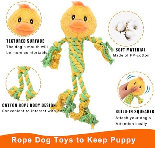 Duck Rope Dog Toy, Plush Lion Squeaky Dog Toy, 2 Pack - Image 2