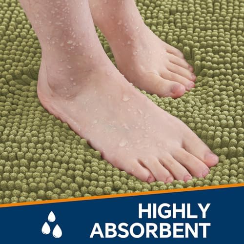 Chenille Bathroom Rug 26"x44" Sage Green, Non-Slip Plush Bath Mat - Image 4