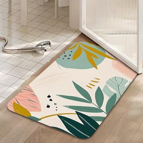 Bohemian Leaves Bath Mat, Fast Drying Mid Century Abstract Bathmats - Image 5