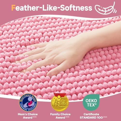 Ophanie Pink Toilet Rugs U-Shaped 24x20, Soft Chenille Contour Bath Mat - Image 3