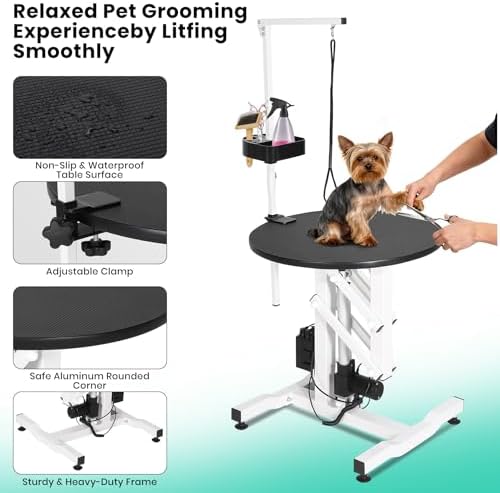 Electric Hydraulic Lift Dog Grooming Table – 24 Inch Rotating Desktop, Overhead - Image 3