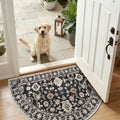 Black Vintage Washable Entryway Rug：1.7x3 Semicircular Non Slip Resistant Design by NYZEL