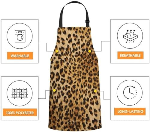 Leopard Print Kitchen Apron for Women Men, Unisex Adjustable Cooking Apron - Image 4
