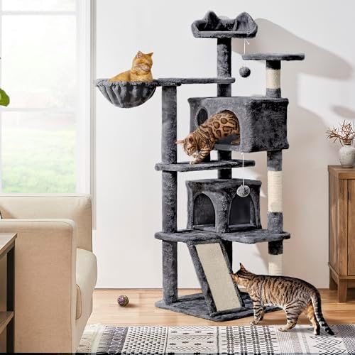 Yaheetech 57 inches Cat Tree for Indoor Cats, 2 Cat Condos, 2 Hanging Balls and - Image 2