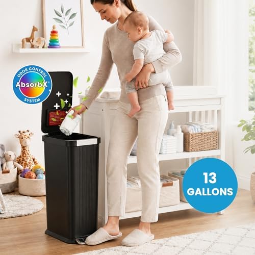 Patented 13 Gallon STEP Diaper Pail – Fits Kitchen Bags, Odor Filter Baby Trash - Image 2