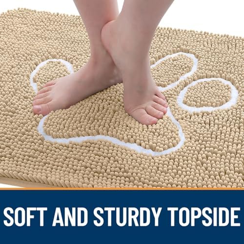 OLANLY Dog Door Mat for Muddy Paws 70x35, Paw Print Design Chenille Mud Mat - Image 4
