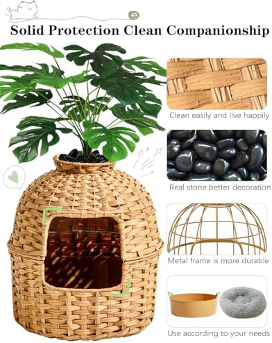 SETVSON Cat Litter Box Plant Furniture Enclosure, Rattan PE House - Image 3