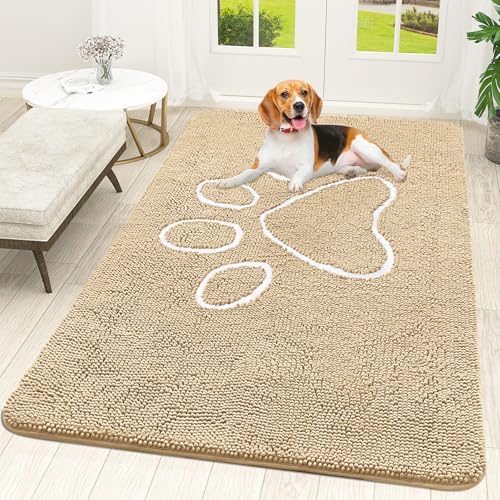 OLANLY Dog Door Mat for Muddy Paws 70x46, Paw Print Design Chenille Mud Mat by OLANLY