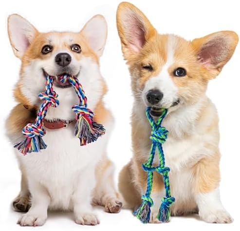 2 Pack Dog Rope Toy for Small Dogs, Durable Cotton Puppy Teething Toys by SHARLOVY