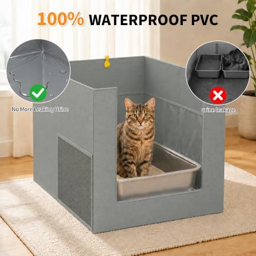 Litter Box Shield with Front Barrier, Cat Litter Box Enclosure Splash Guard - Image 2