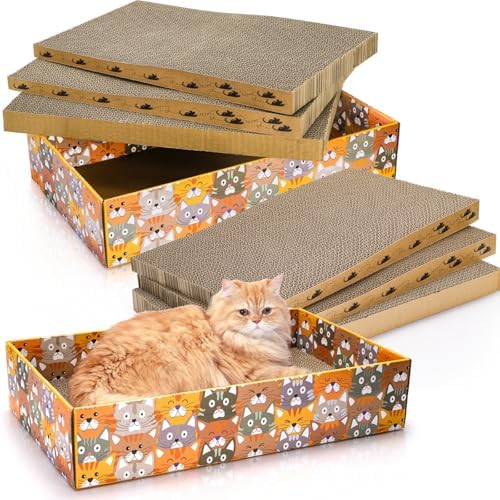Pumtus Set of 2 Cat Scratching Boxes, 17x10 in 6 Pcs Corrugated Cardboard Pad by Pumtus