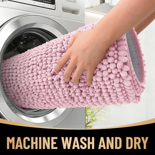 OLANLY Thick Chenille Bathroom Runner Rugs Mats 59x20, Dusty Rose - Image 4