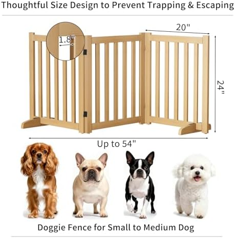 Wooden Freestanding Foldable Dog Gate, 24 Inch Height 3 Panel Pet Gate No Drill - Image 2