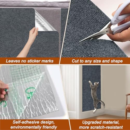 Cat Scratch Mat, 118.5"x15.9" Trimmable Self-Adhesive Cats Scratch Carpet - Image 6