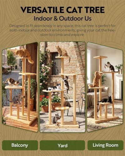 60" Tall Weatherproof Outdoor Cat Tree Tower, Solid Natural Wood - Image 5