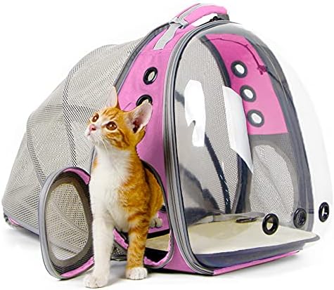 Expandable Pink Cat Backpack Carrier, Fit up to 12 lbs, Space Capsule Clear by halinfer
